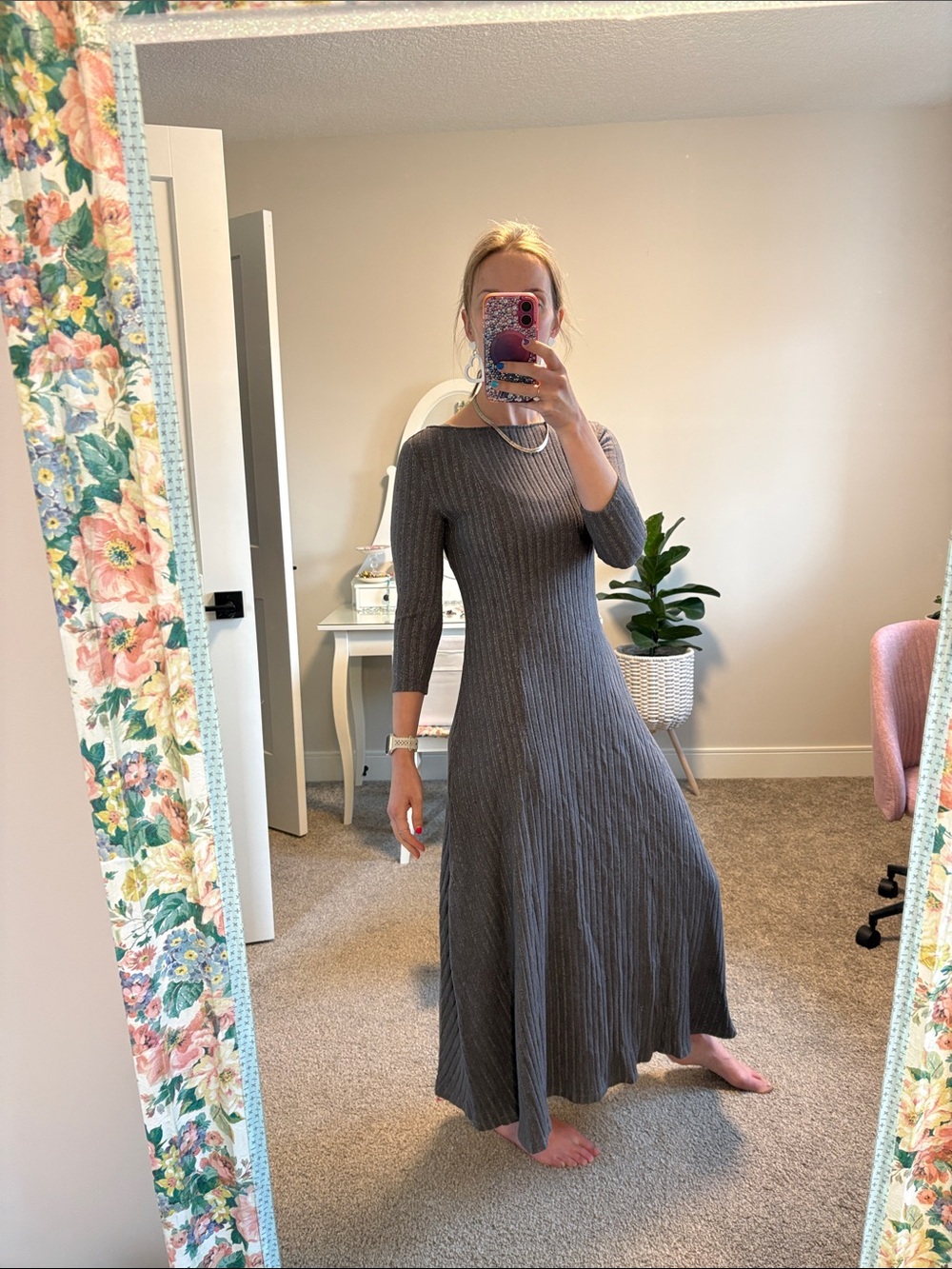 Grey Ballet Neck Sweater Dress
